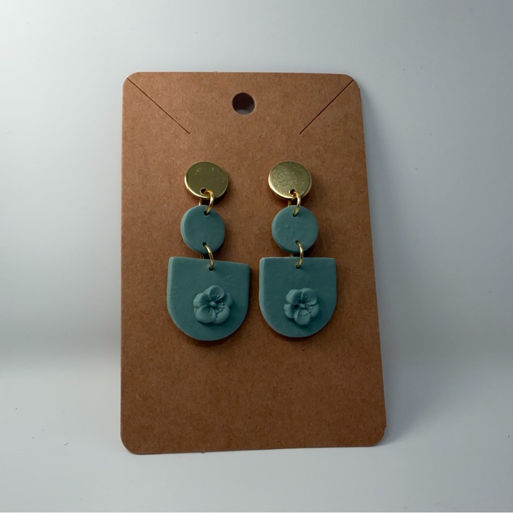 Stainless Steel Chic Gold and Teal Floral Earrings